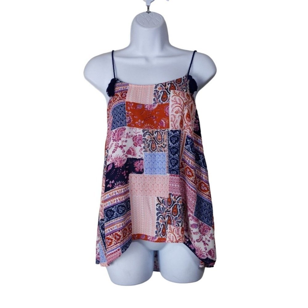 Sophie Rue Orange Blue pink & white spaghetti strap crop top size L